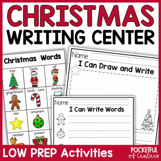 Christmas Writing Center Activities for Kindergarten and First Grade December
