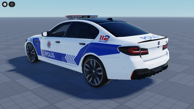 Side view with doors open and police decals visible