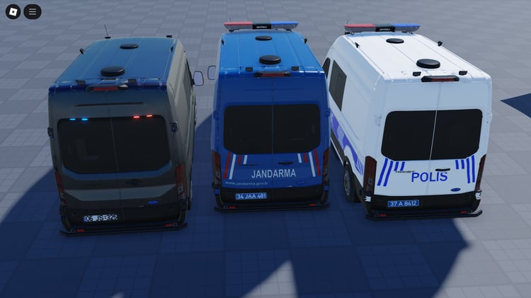 Side view showing open doors and police decals