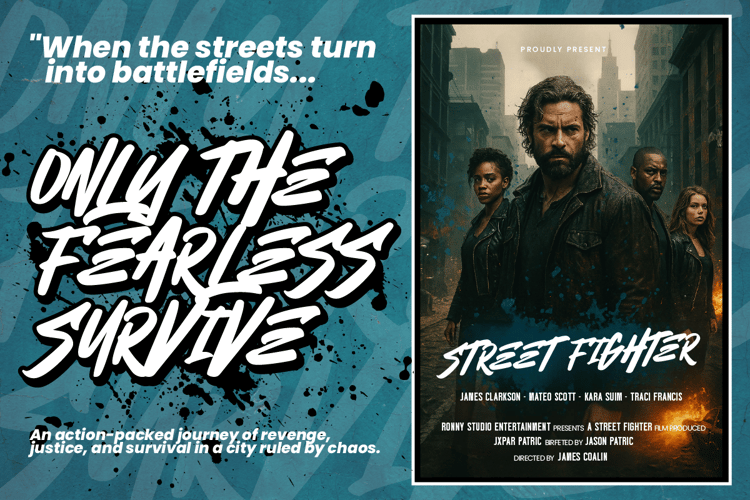 Cinematic poster with grunge street style typography reading Only the Fearless, featuring urban battle atmosphere and intense character visuals for film or graphic novel promotion.