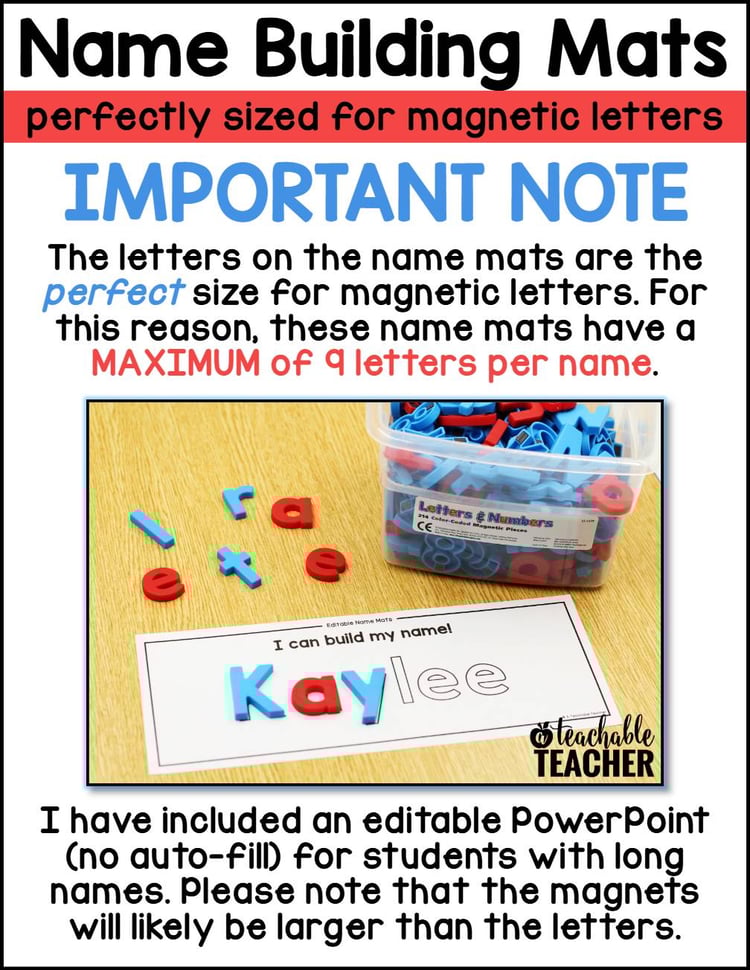 Editable Name Practice Mats Magnetic Letters Custom Spelling for Names Autofill