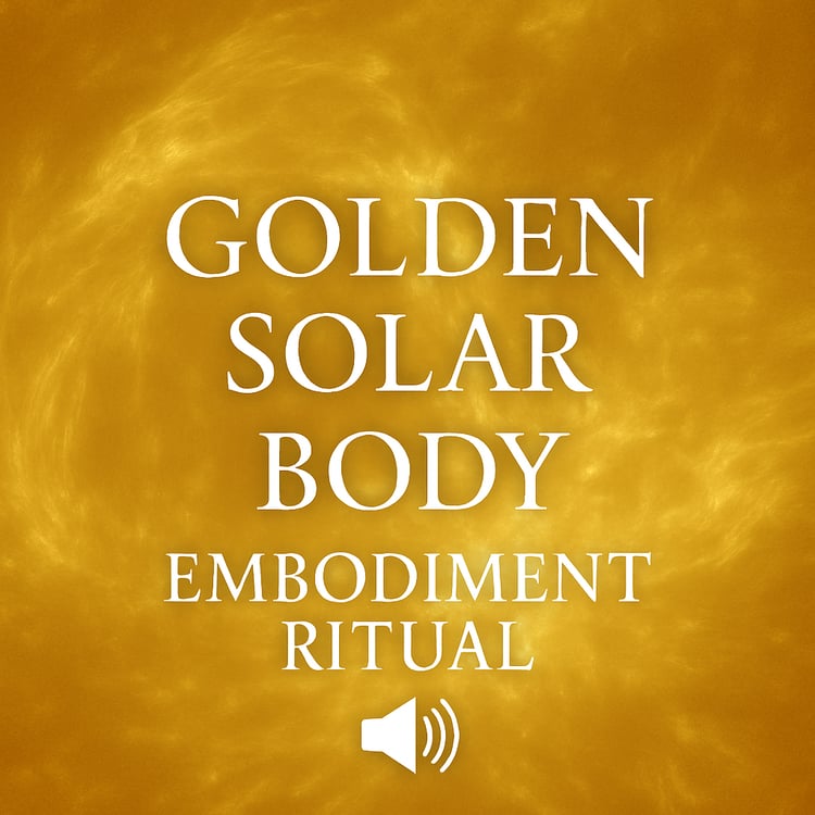 Golden-hued figure radiating solar light, seated in meditation, embodying divine masculine and Solar Christos frequencies.
