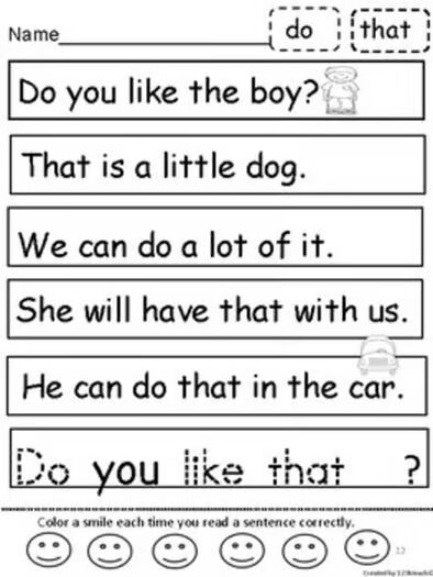 Sight Word Kindergarten Sentence Practice, Worksheets, literacy center