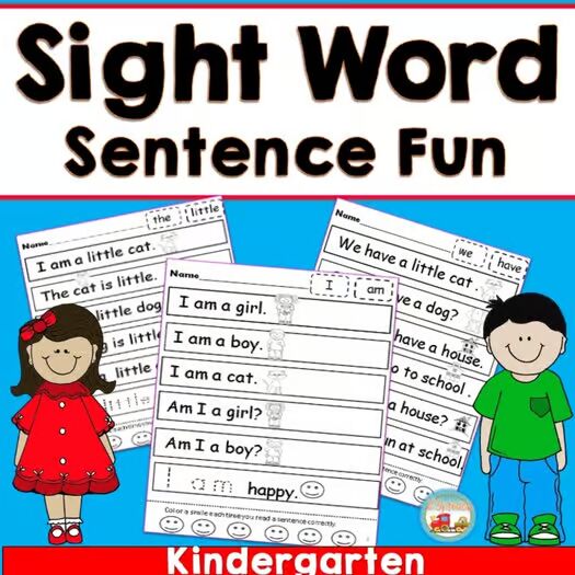 Sight Word Kindergarten Sentence Practice, Worksheets, literacy center