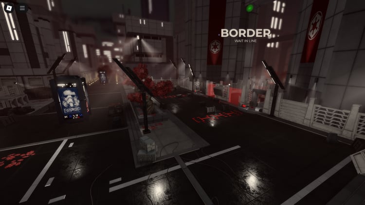 Rebel team member with blaster in sci-fi alley