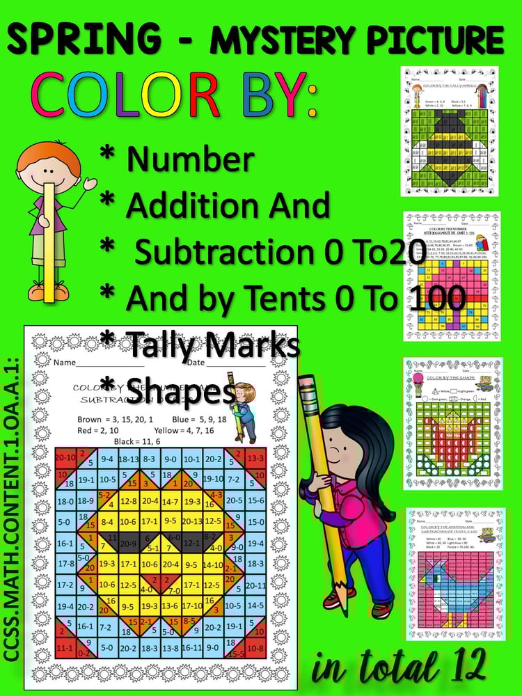SPRING - MYSTERY PICTURES - Math Centers - 1st Grade