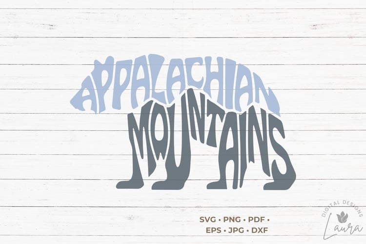 This design features the words Appalachian Mountains creatively made into the shape of a bear.