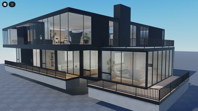 Luxury two-story mountainside mansion exterior with modern design – Roblox RP house