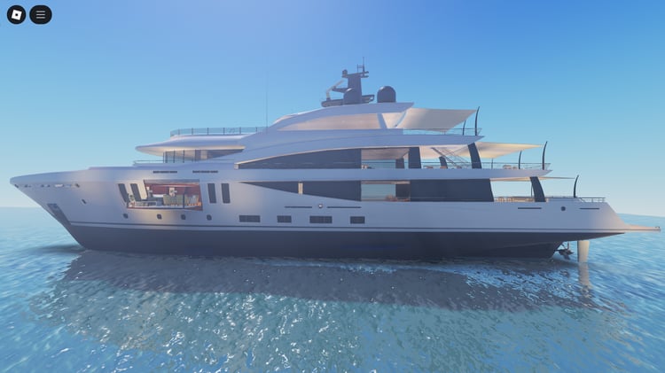 Modern luxury yacht sailing on Roblox ocean – scripted HQ roleplay asset