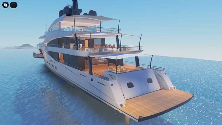 Interior lounge of scripted luxury yacht – high-end RP map for Roblox