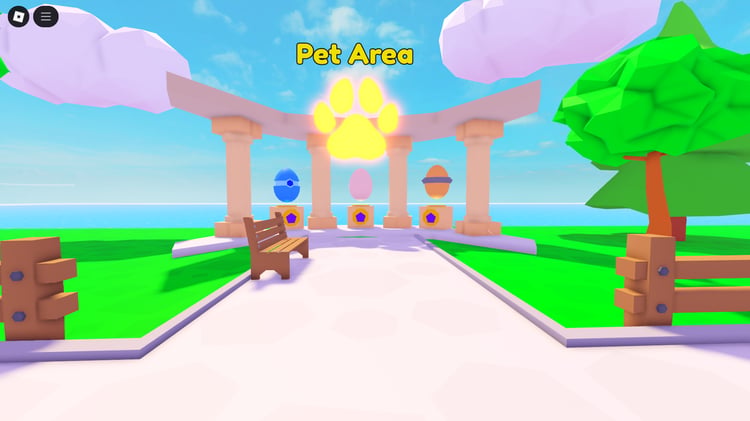 Roblox simulator game template with pet hatching zone and upgrade shops