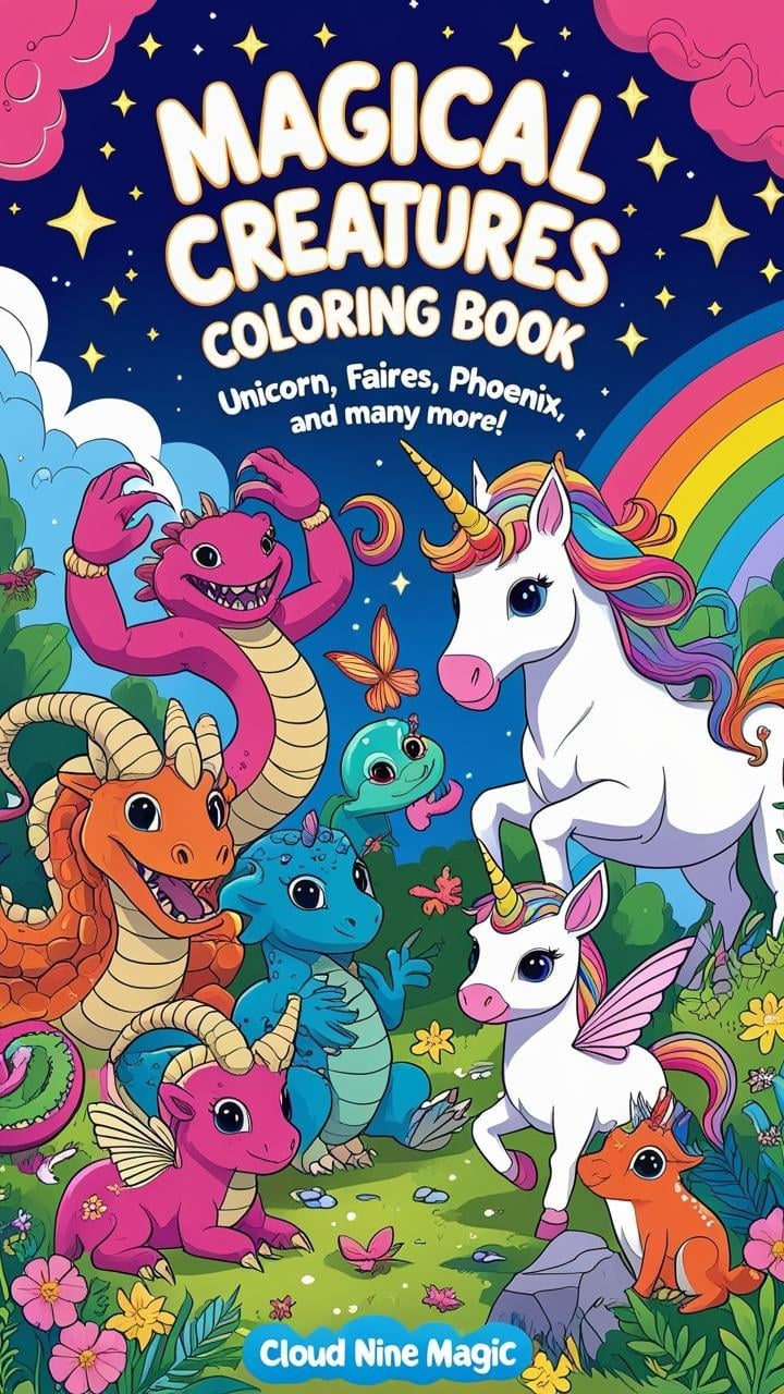 Welcome to a world of magical creatures! Get ready to explore a land filled with friendly fairies, playful unicorns, mischievous goblins, and many more amazing beings. Grab your crayons, markers, or colored pencils, and let your imagination soar as you br