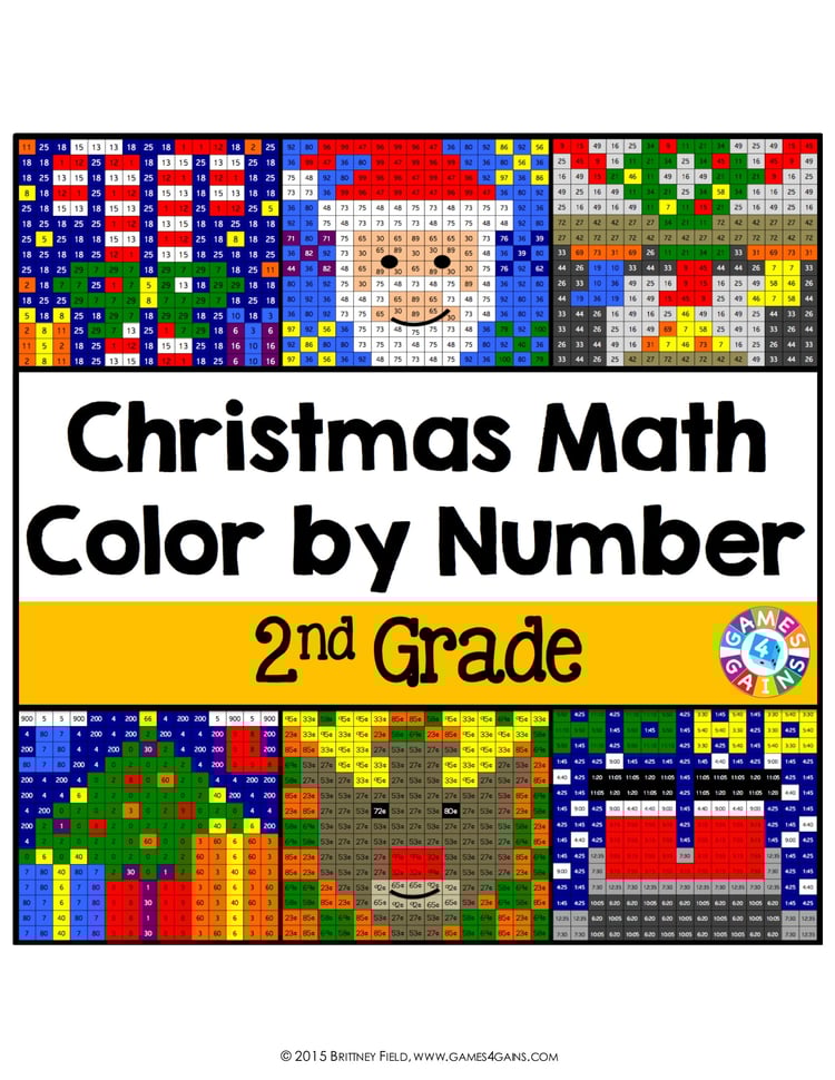 2nd Grade Christmas Color by Number Math Worksheets Coloring Pages Sheets Packet