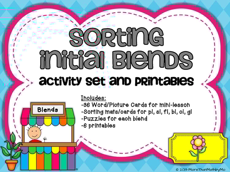 Initial Blends Activity Set & Printables: bl cl fl gl pl sl - B&W set included