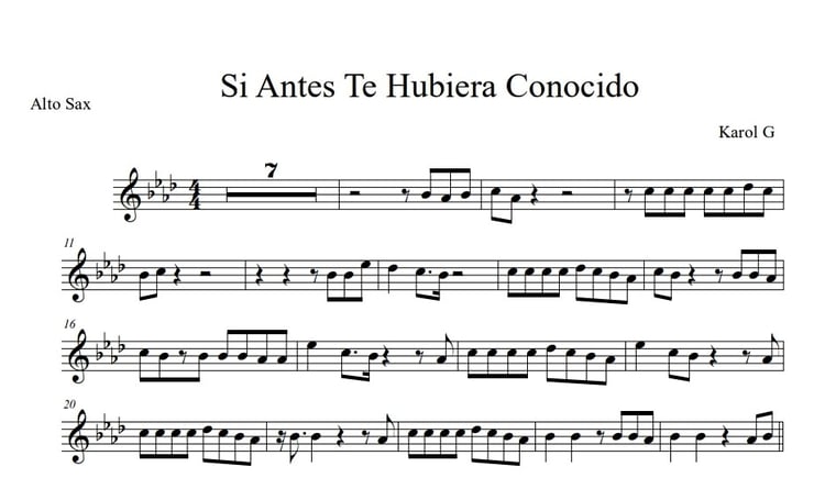 Preview of sheet music for "Si Antes Te Hubiera Conocido" by Karol G – first page