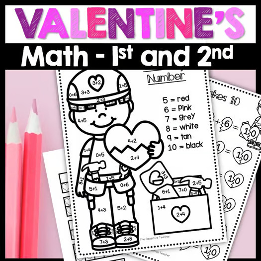 Valentines Day Math Worksheets  Love Addition  Candy Heart Graphing Activities