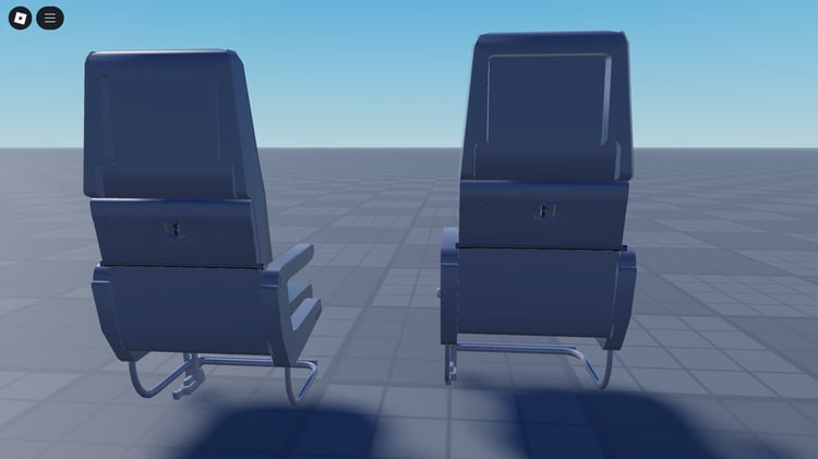 Realistic Roblox airplane cabin with foldable, scripted economy seats