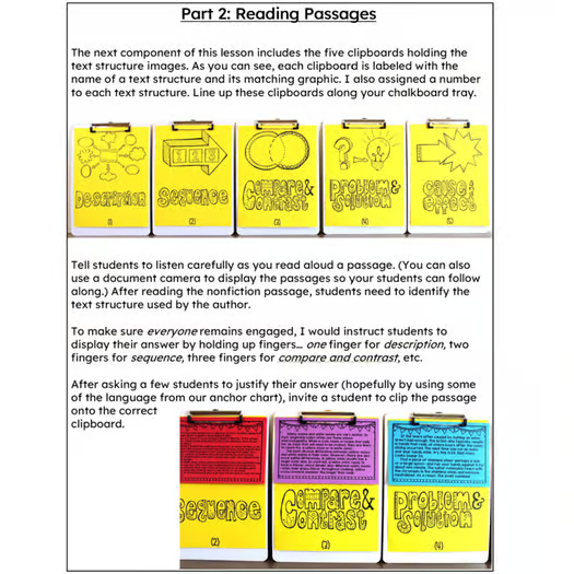 Nonfiction Text Structures Lesson: Anchor Chart, Practice Passages, Notebook