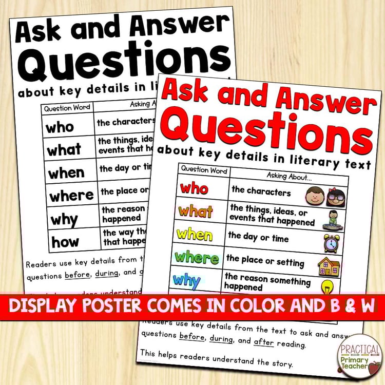 RL.1.1 Ask and Answer Questions Reading Passages First Grade RL1.1 1st Grade