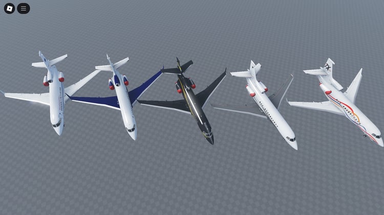 Falcon 7X jets parked at Roblox airport