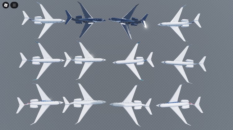 G-650 luxury jets lined up on Roblox tarmac