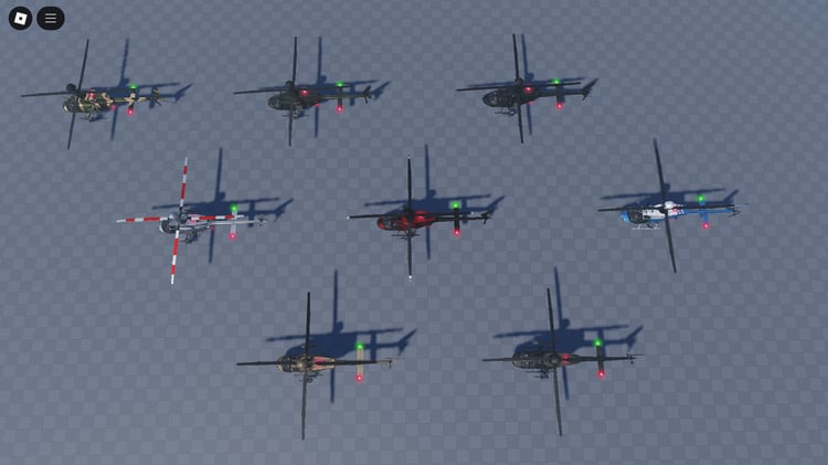 OH-58D helicopter hovering over Roblox terrain