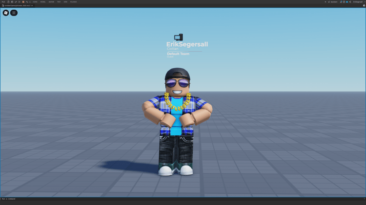 Roblox overhead GUI showing player team and name