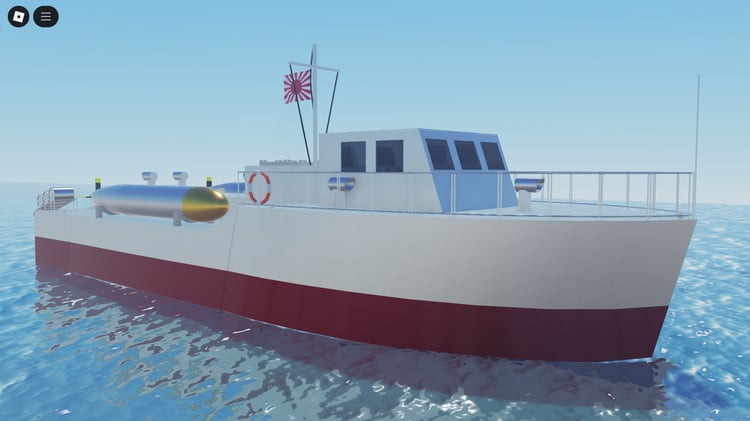 Side view of boat with camouflage paint