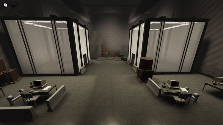 Roblox quarantine zone with warning lights