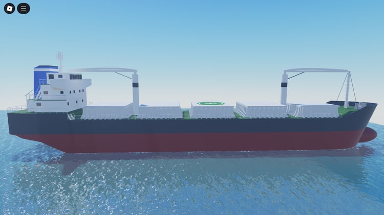 Ocean-ready cargo ship with helipad
