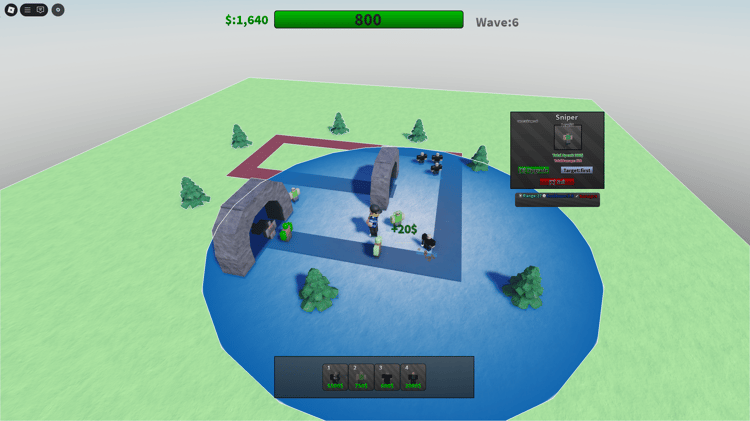 Roblox tower defense game UI screen