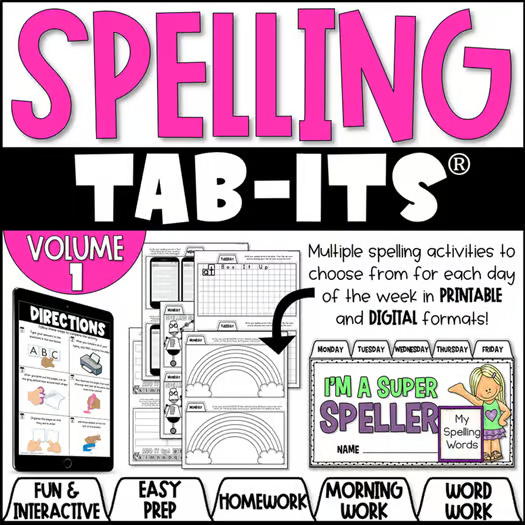 Spelling Tab-Its® Volume 1 [Use with ANY SPELLING LIST]  Distance Learning