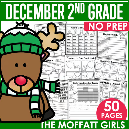 2nd Grade December Worksheets Christmas Multiplication Fraction Grammar Addition