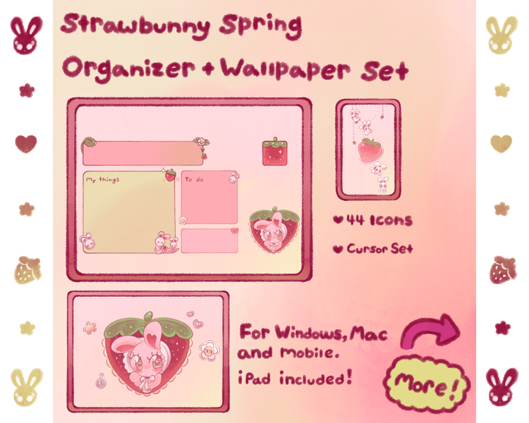 A strawberry rabbit wallpaper and for phone, tablet and desktop.