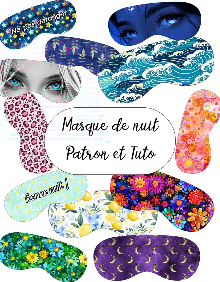 Exemples de masques de nuit cousus avec le patron PDF à télécharger