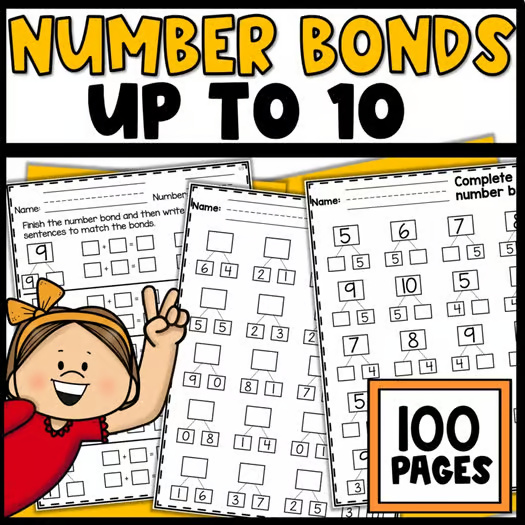 Number Bonds to 10 Missing Addends 1st Grade & Kindergarten Fun Math Worksheets