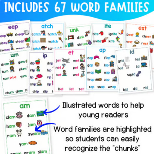 CVCC & CVC Word Practice - CVCC, CCVC, CVC Words with Pictures - Word Families