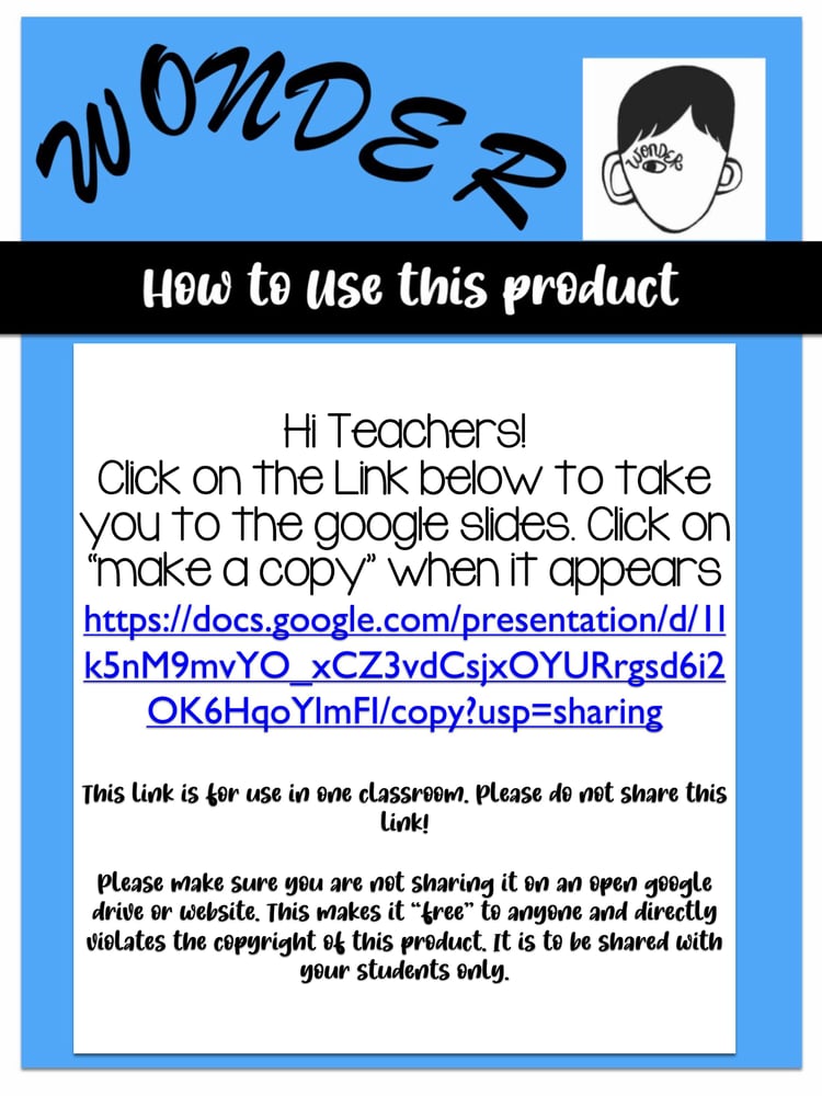 Wonder R.J. Palacio Novel Study Link for Google Slides™ Distance Learning