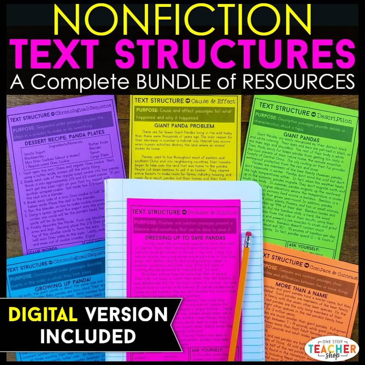 Nonfiction Text Structures Unit Passages, Worksheets, Practice & MORE