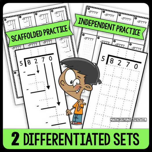 Scaffolded Long Division Practice Pages - a unit of differentiated worksheets