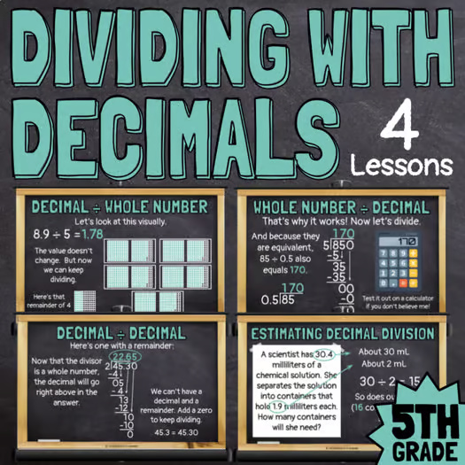 5th Grade Dividing Decimals Google Slides Math Lessons with Practice Problems