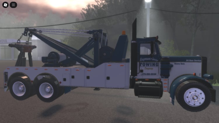 Side view of Peterbilt 359 towing setup in Roblox