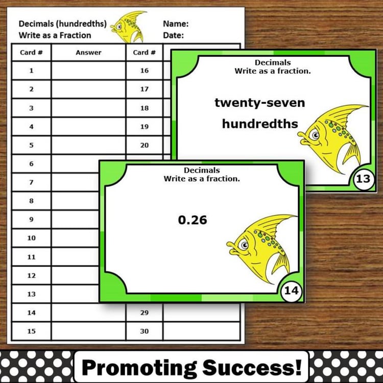 Fractions as Decimals Equivalents 4th Grade Math Review Scavenger Hunt Games Fun