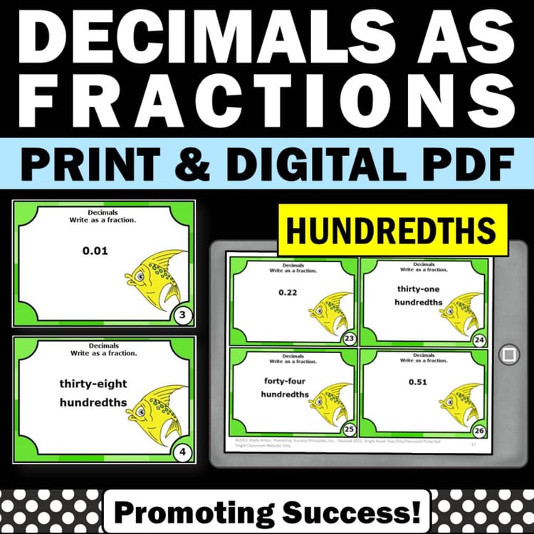 Fractions as Decimals Equivalents 4th Grade Math Review Scavenger Hunt Games Fun