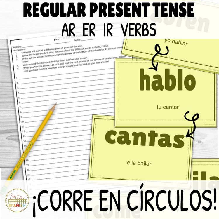 Present Tense AR ER IR Regular Verbs Spanish 1 Final Exam Review Game Sub Plans