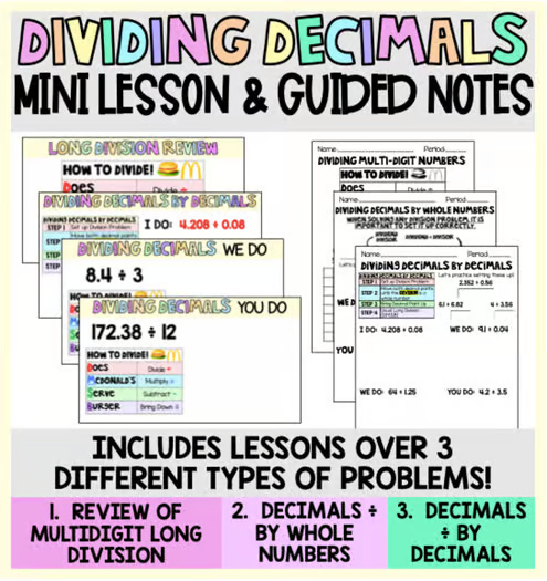Dividing Decimals Mini Lesson & Guided Notes