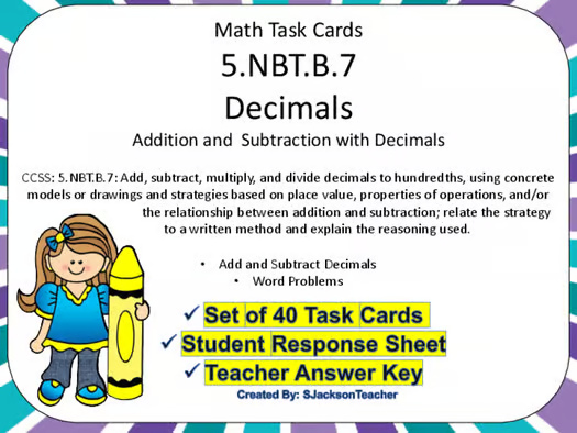 5.NBT.B.7 Math Task Cards Addition and Subtraction Decimals