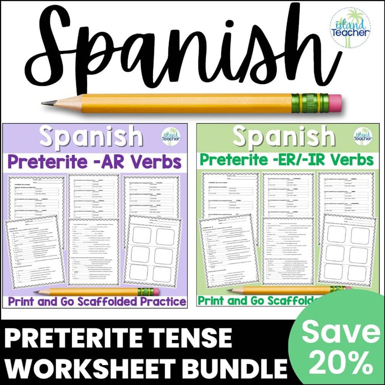 Spanish Preterite Tense Verbs Worksheets AR ER IR Conjugation Practice