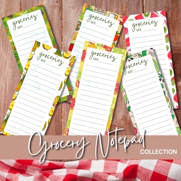 Printable grocery notepad DIY template PDF and PNG