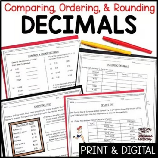 Comparing, Ordering, and Rounding Decimals Worksheets 5th Grade Math Practice